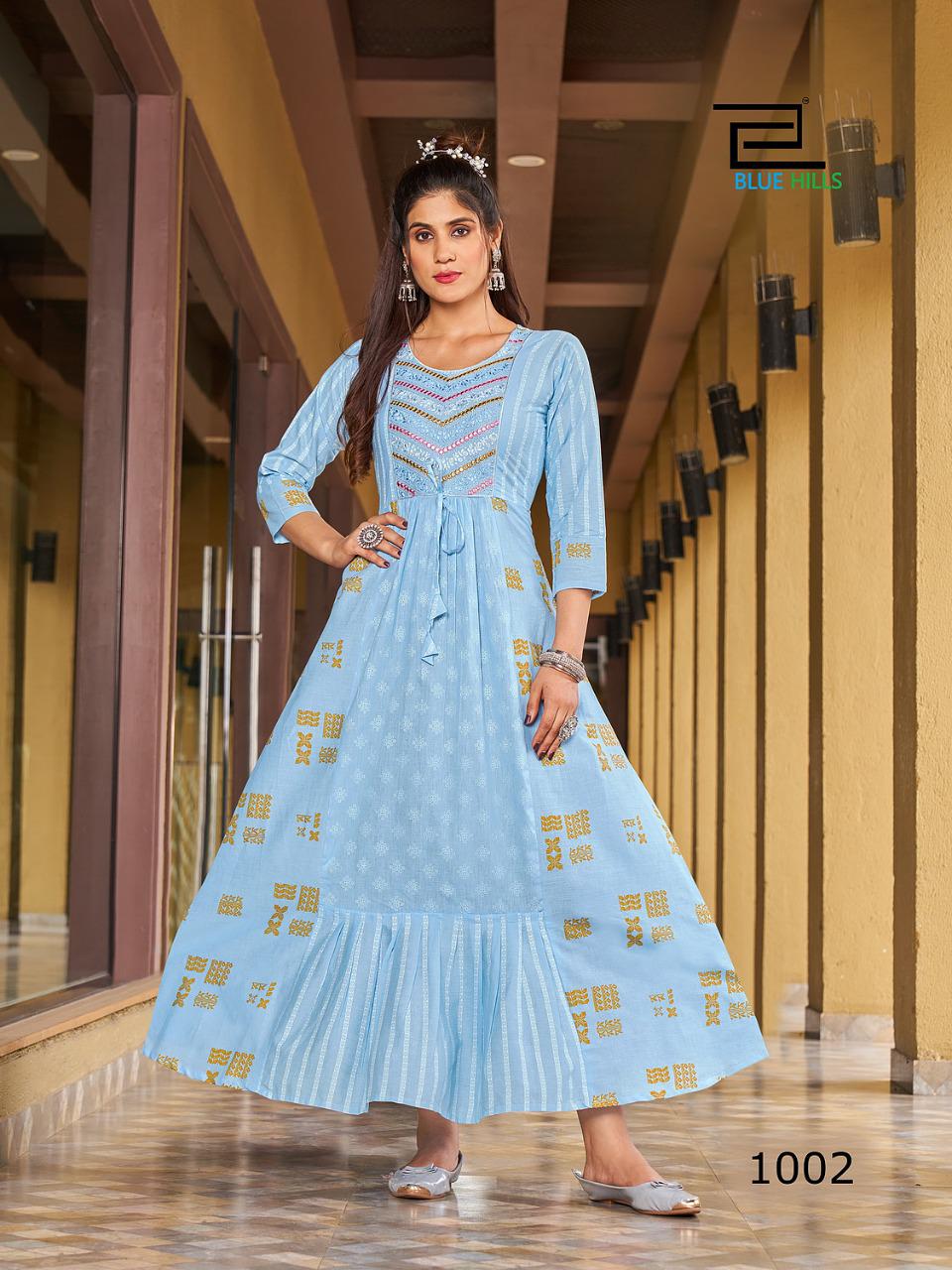 Blue Hills Sizzling Fancy Party Wear Cotton Printed Long Anarkali Kurti Collection